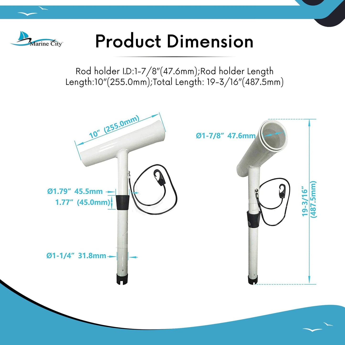 Marine City Fishing Rod Holder Outrigger Plug-in Rod Pod – Aluminum (Pack of 2) Marine City