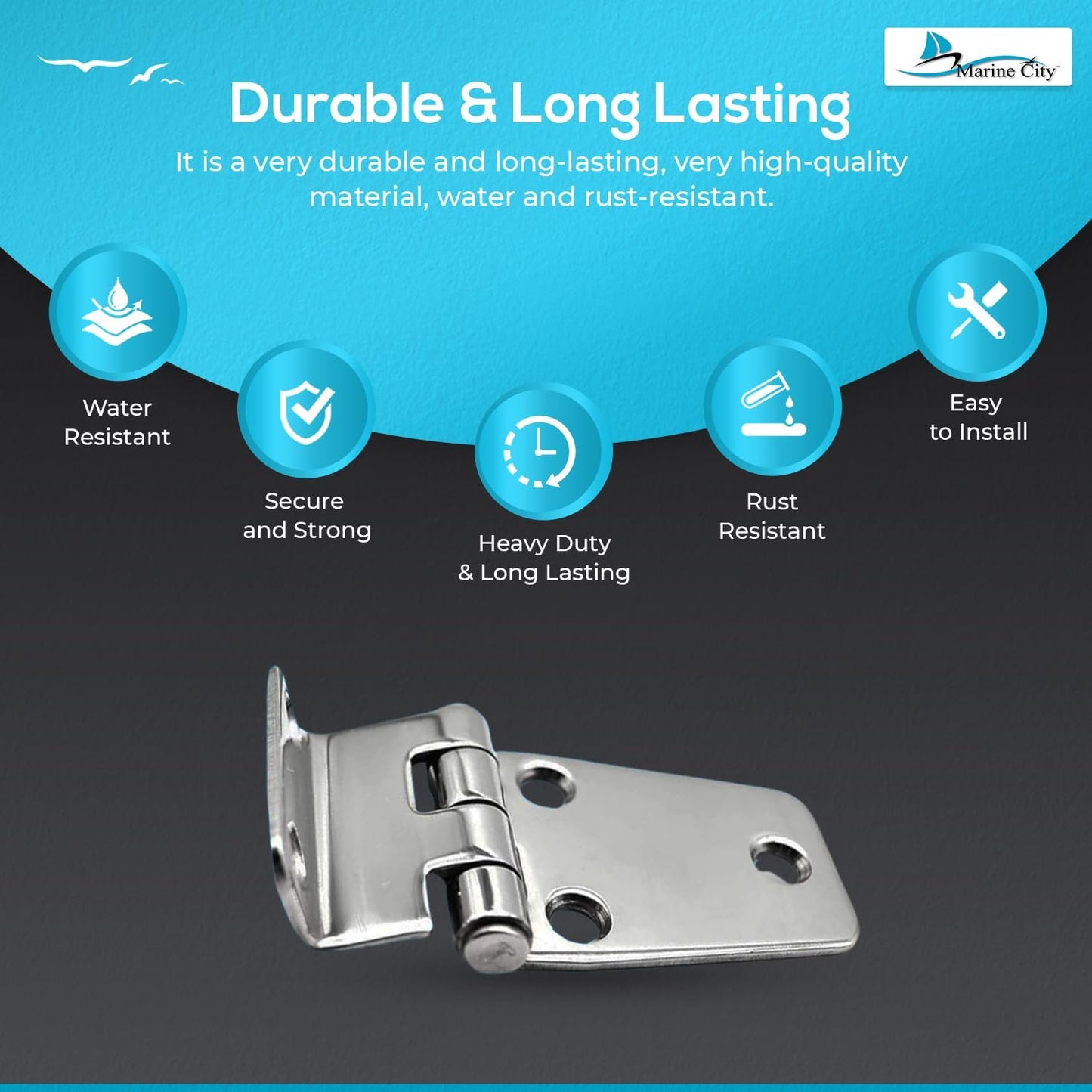 Marine City Stainless Steel Offset Short Side Hinges (2-5/8” × 1-7/16”) (2 Pcs)