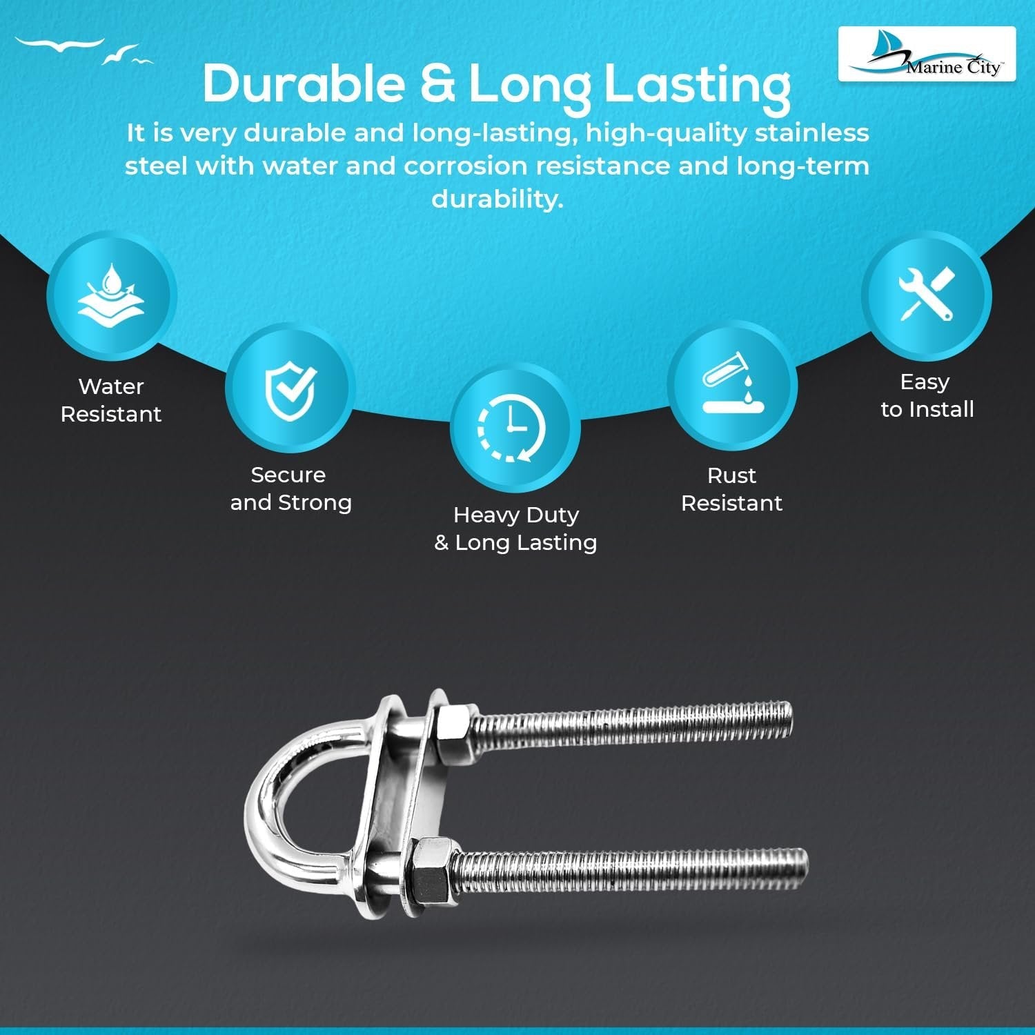 Marine City Stern Bow Eye Tie Down U-Bolt–304 Stainless Steel Welding Plate 4.5" Marine City Hardware