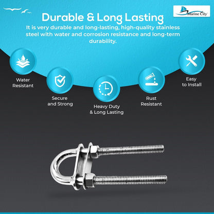Marine City Stern Bow Eye Tie Down U-Bolt–304 Stainless Steel Welding Plate 4.5" Marine City Hardware
