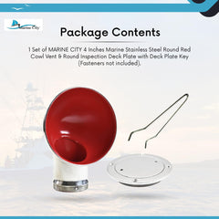 Marine City 4-Inch Round Red Cowl Vent with Deck Plate – 304 Stainless Steel