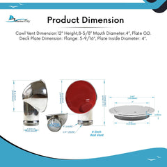 Marine City 4-Inch Round Red Cowl Vent with Deck Plate – 304 Stainless Steel
