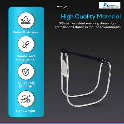 Marine City Stainless Steel Life Ring Holder – Elastic Cord, Fits 7/8”–1” Rails