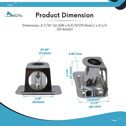 Bases de enchufe para puntal de yate Marine City, 84 grados, para tubo de Ø 1"(25 mm)-6°, ángulo de cubierta inclinado