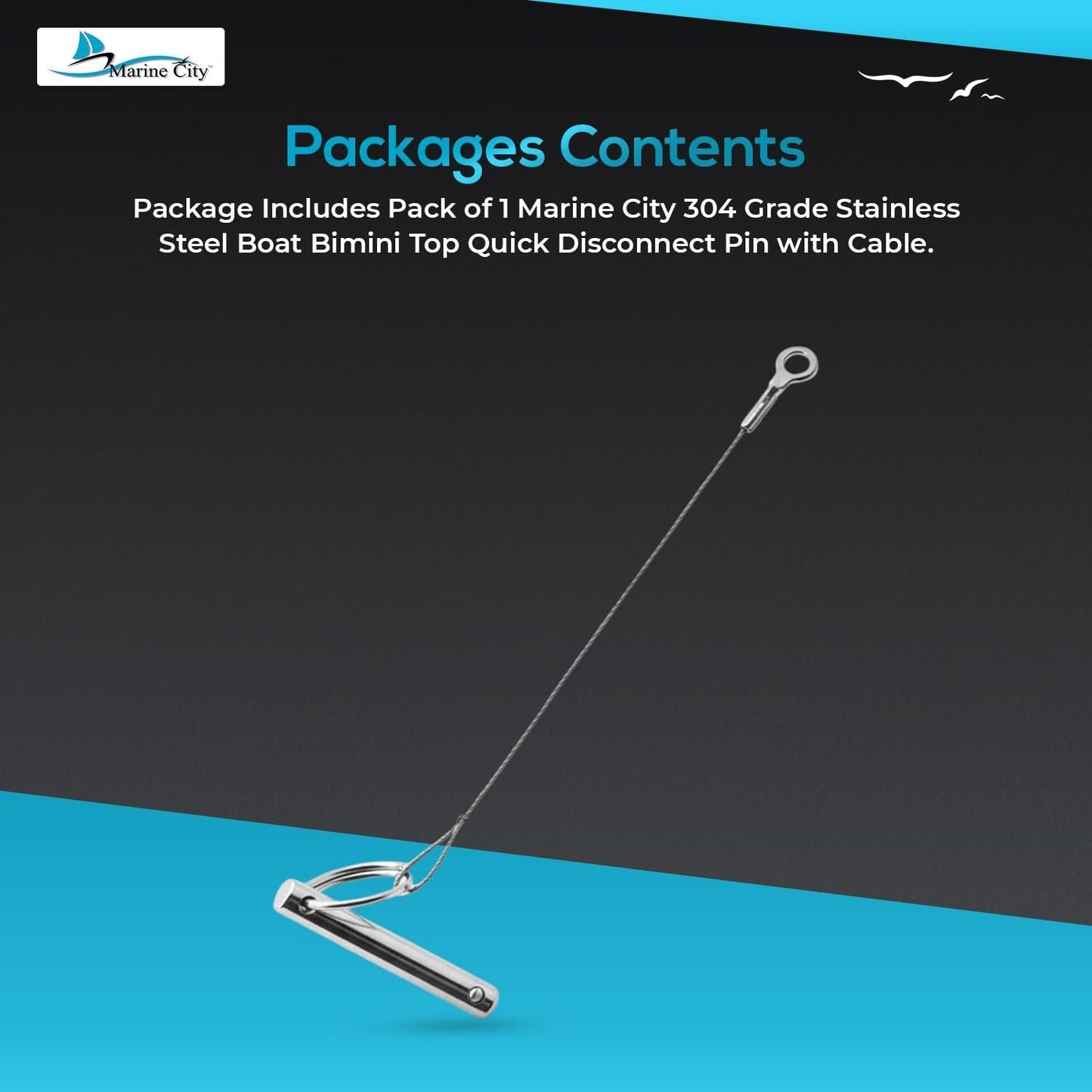 Marine City Bimini Top Quick Disconnect Pin with Cable Grip–304 Stainless Steel Marine City