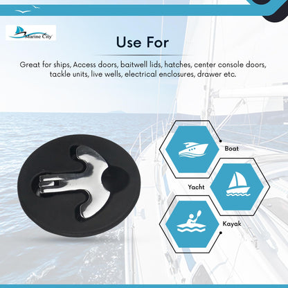 Marine City Nylon Black Round Hatch Flush Pull Stem Latch – 316 Stainless Steel