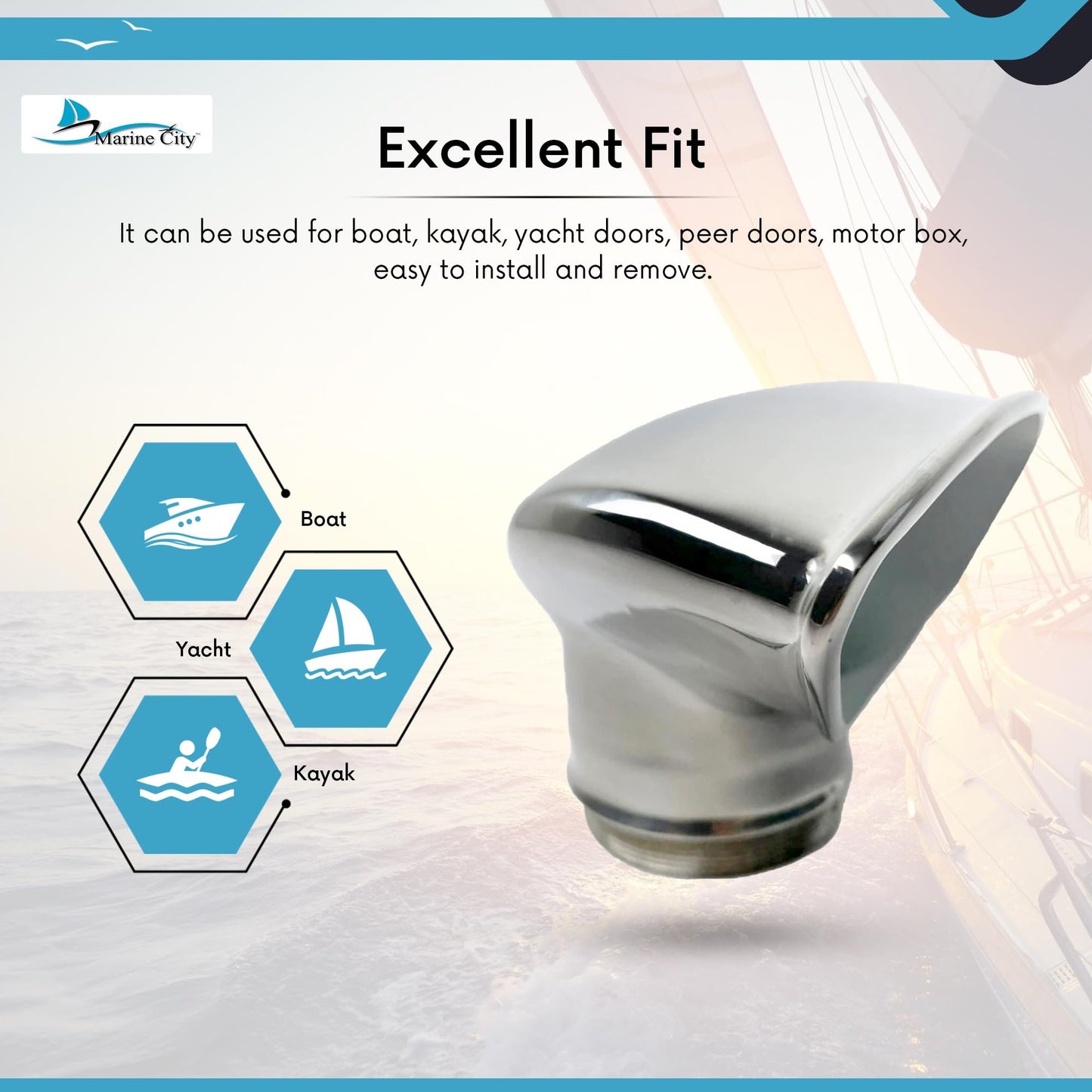 Marine City 3-Inch Rounded Trapezoidal White Cowl Vent – 316 Stainless Steel