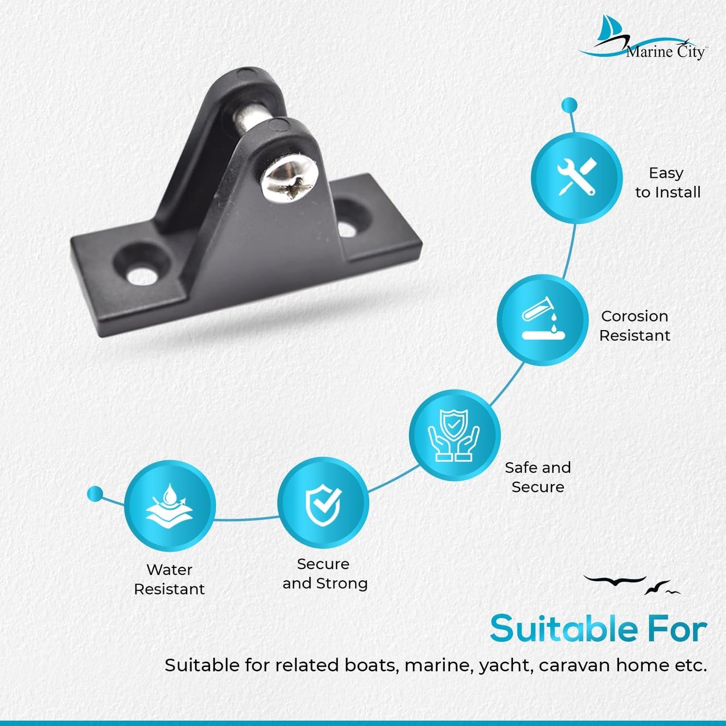 Marine City 2 Pcs Boat Bimini Top Nylon Black 80 Degree Deck Hinge Marine City Hardware