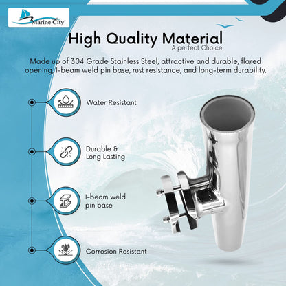 Marine City Stainless Steel Heavy-Duty Clamp-On Adjustable Fishing Rod Holder