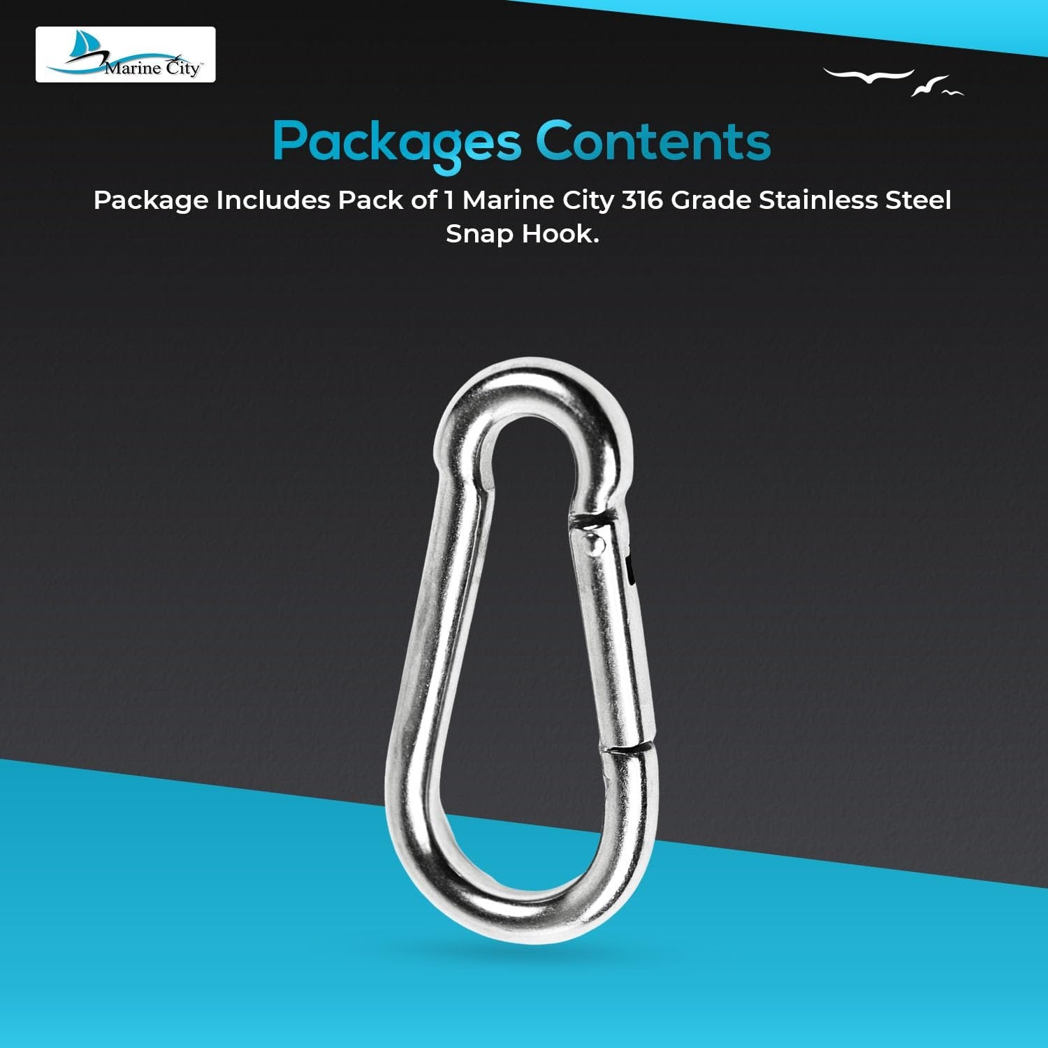 Marine City Carabiner Clip Snap Hook 2 Inches – 316 Stainless Steel, Durable MARINE CITY