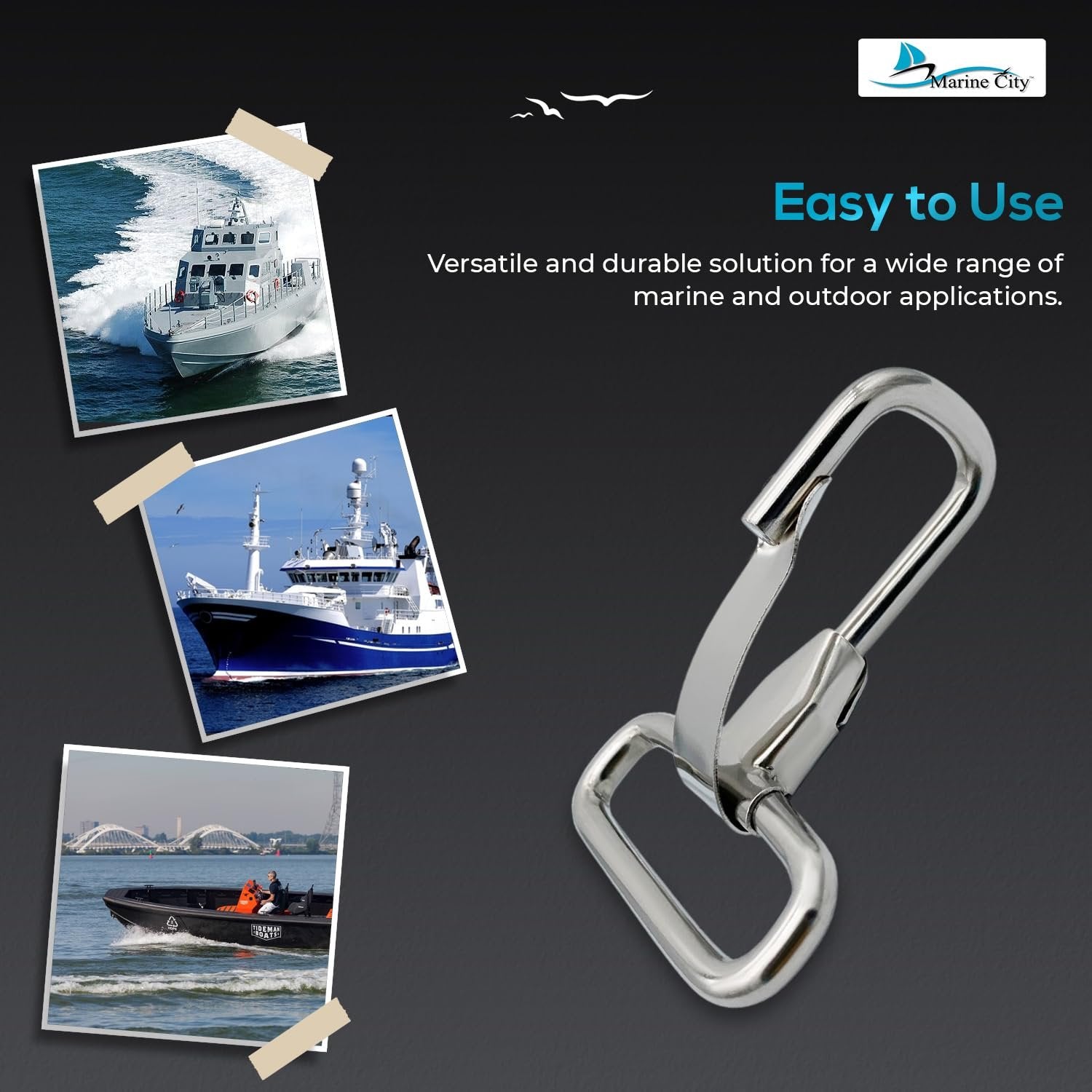 Marine City Stainless Steel Rectangular Buckle with Snap Hook – Heavy-Duty MARINE CITY