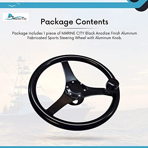 Marine City 13.5” Black Anodized Aluminum Sports Steering Wheel with Knob