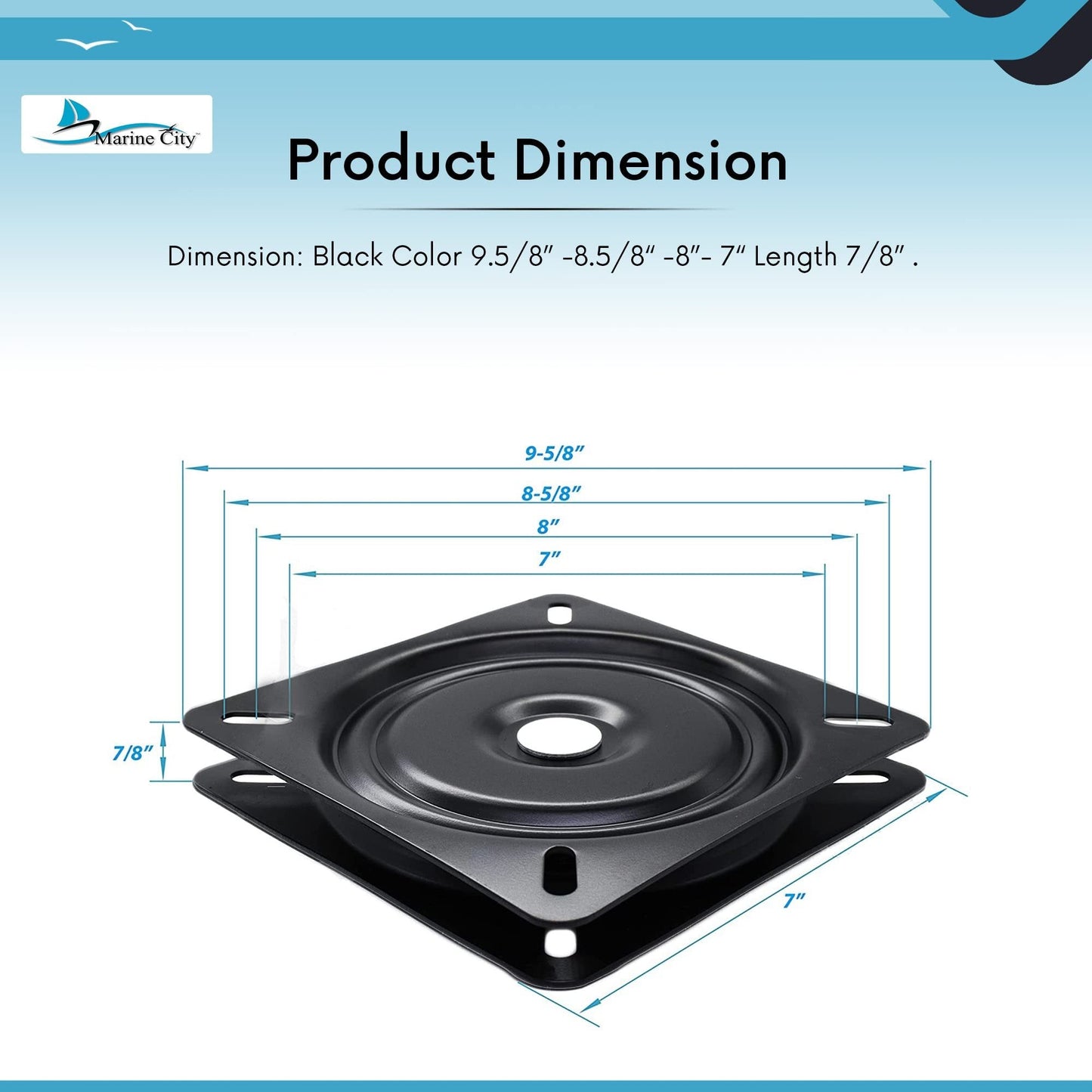 Marine City Universal Swivel Seat Base 7” Corrosion-Resistant, Smooth Rotation Marine City