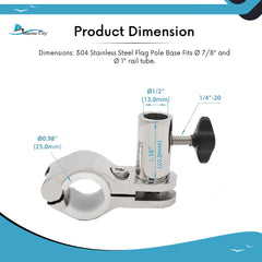 Marine City 304 Stainless Steel Flag Pole Base Fits 7/8” & 1” Rails for Boats