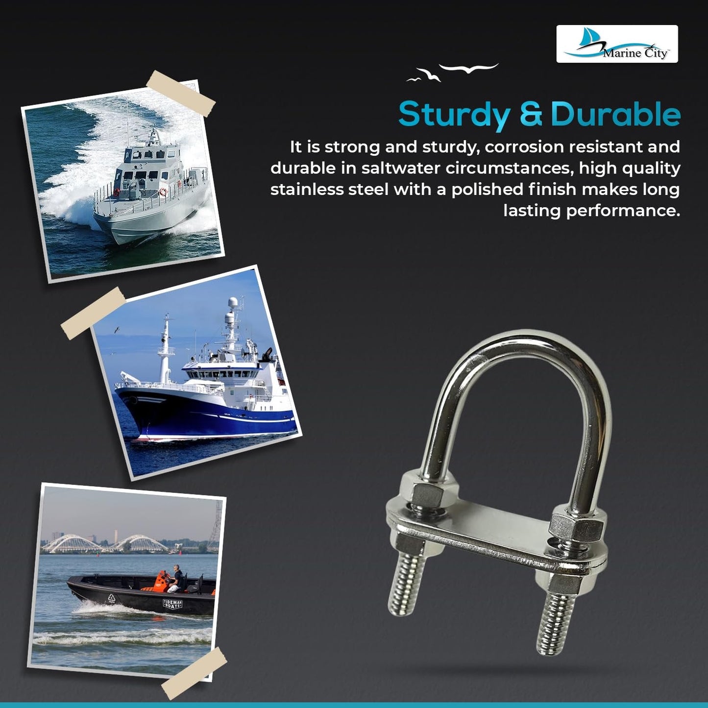 Marine City Bow Eye U-Bolt – 1/4” 304 Stainless Steel, 2-1/2” Length, Heavy Duty Marine City