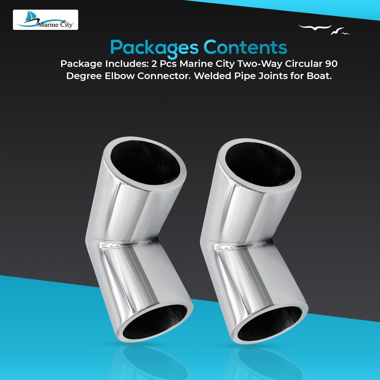 Marine City 90° Elbow Two-Way Connector – 304 Stainless Steel (Pack of 2) MARINE CITY