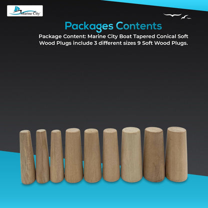 Marine City Boat Emergency Soft Conical Thru-Hull Wood Plugs Kit – (Pack of 9)