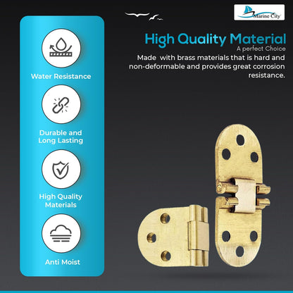 Marine City Hidden Hatch Hinges – Brass 180° Flush Mount, 2-13/16” (Pack of 2)