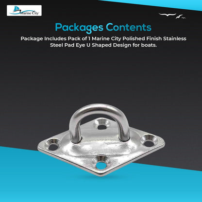 Marine City U-Shaped Pad Eye – Polished Stainless Steel, 2-3/8 x 1-1/2"