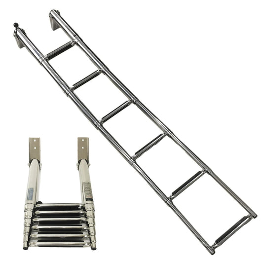 MARINE CITY 6-Step Telescoping Swim Ladder – 304 Stainless Steel, Wide Pedals MARINE CITY