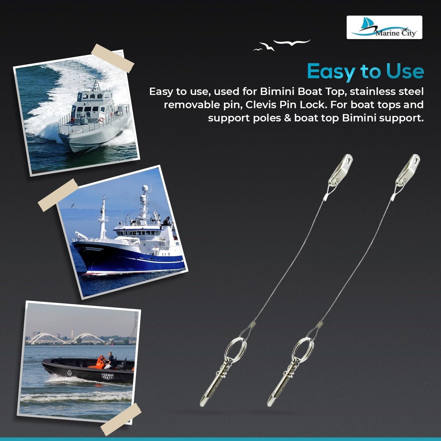 Marine City 316 Stainless Steel Quick Release Pin with Drop Cam & Spring Marine City Hardware