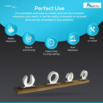 Marine City 4-Rod Reel Fishing Rod Storage Hanger Rack – 316 Stainless Steel MARINE CITY