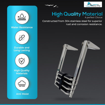 MARINE CITY 4-Step Folding Telescoping Ladder, 304 Stainless Steel Round Tube Boat Boarding Ladder for Swim Platforms & Docks