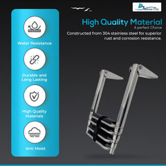 MARINE CITY 4-Step Folding Telescoping Ladder, 304 Stainless Steel Round Tube Boat Boarding Ladder for Swim Platforms & Docks