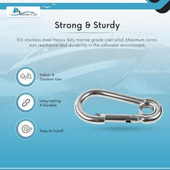 Marine City 316 Stainless-Steel 2” Carabiners/Clip Snap Hook with Ring for Sailing, Fishing, Hiking