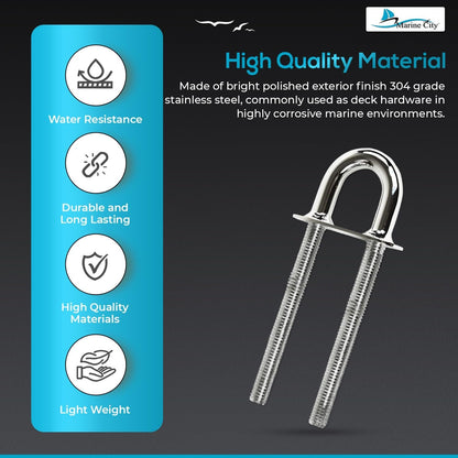 Marine City 304 Stainless Steel Stern Bow Eye Tie Down U-Bolt – 8 x 5/8 Inches Marine City Hardware