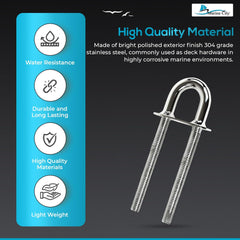 Marine City 304 Stainless Steel Stern Bow Eye Tie Down U-Bolt – 8 x 5/8 Inches