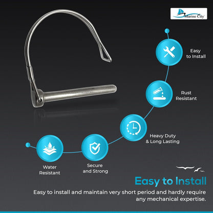 MARINE CITY Pasador de bloqueo de acoplador de seguridad resistente de acero inoxidable 304 de 5/16 pulgadas para yate (1 unidad)
