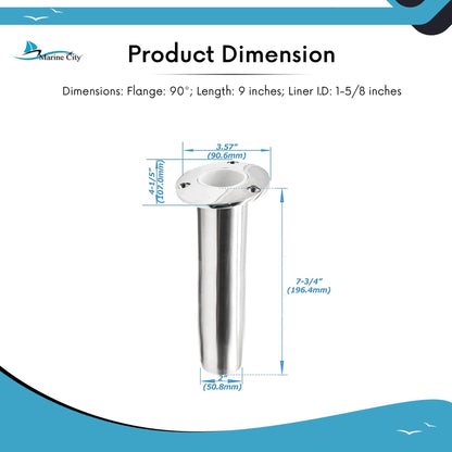 Marine City 316 Stainless Steel Flush-Mount Fishing Rod Holder with Drain