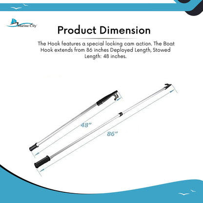 Marine City 2-Step Telescoping Boat Hook – Anodized Aluminum, Adjustable