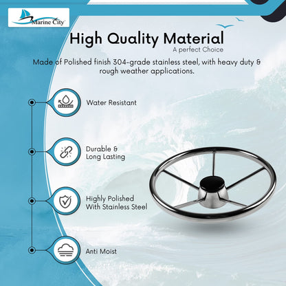 Marine City 5-Spoke Stainless Steel Steering Wheel – 304 Corrosion Resistant