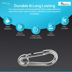 Marine City Carabiner Clip Snap Hook with Ring – Stainless Steel, 2-3/8