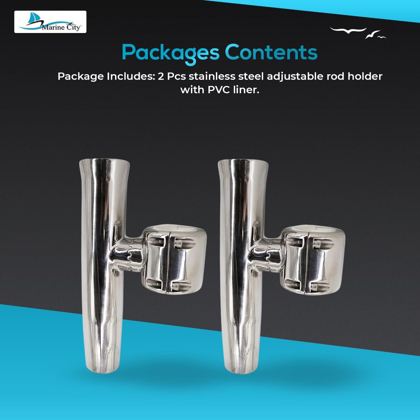MARINE CITY Soporte para caña de pescar ajustable con abrazadera resistente y resistente para rieles de 1-1/2 pulgadas y 1-5/8 pulgadas (2 unidades)