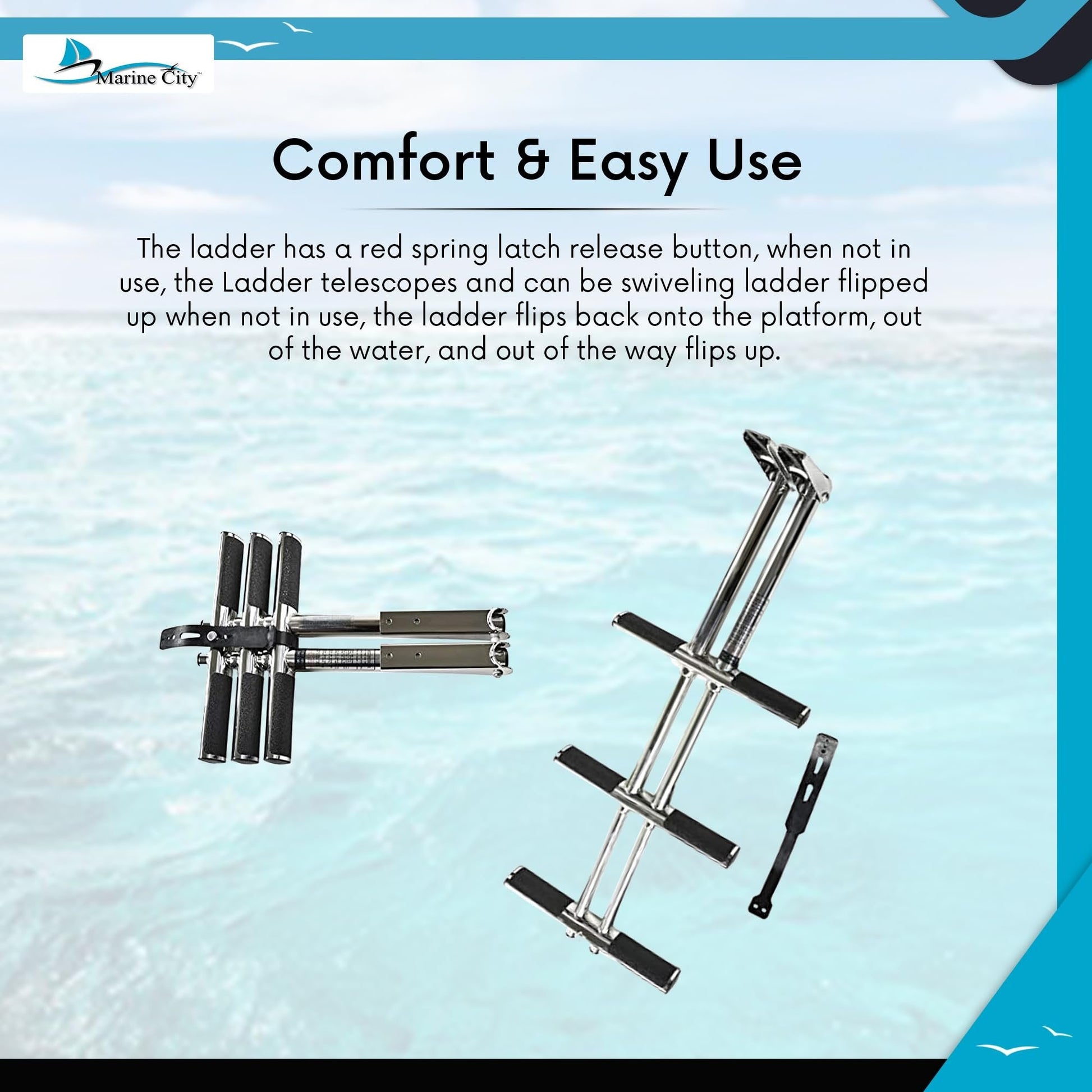 Marine City 3-Step Telescoping Swim Platform Ladder – 304 Stainless Steel Marine City