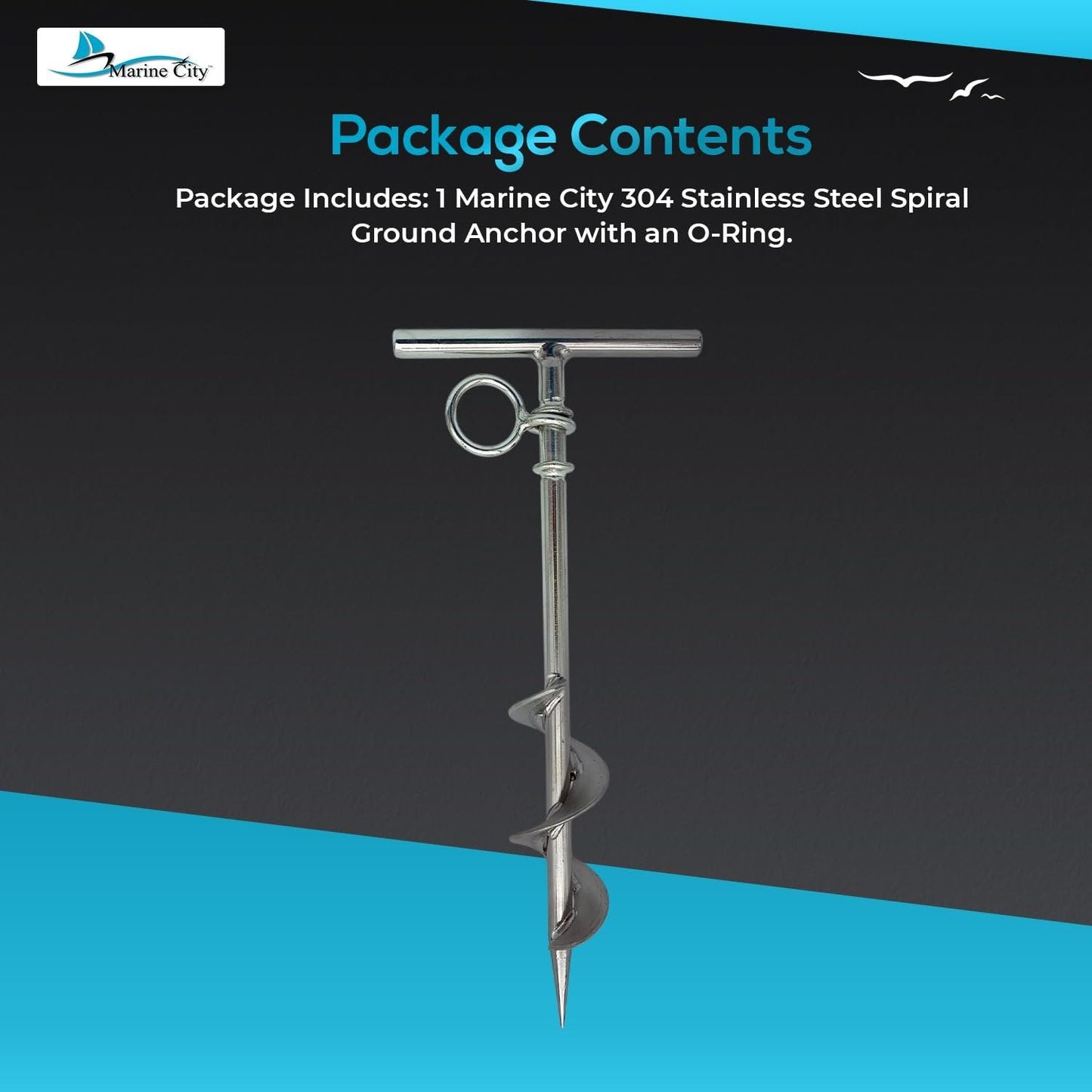 Marine City Spiral Ground Anchor with O-Ring – 304 Stainless Steel, Durable Marine City