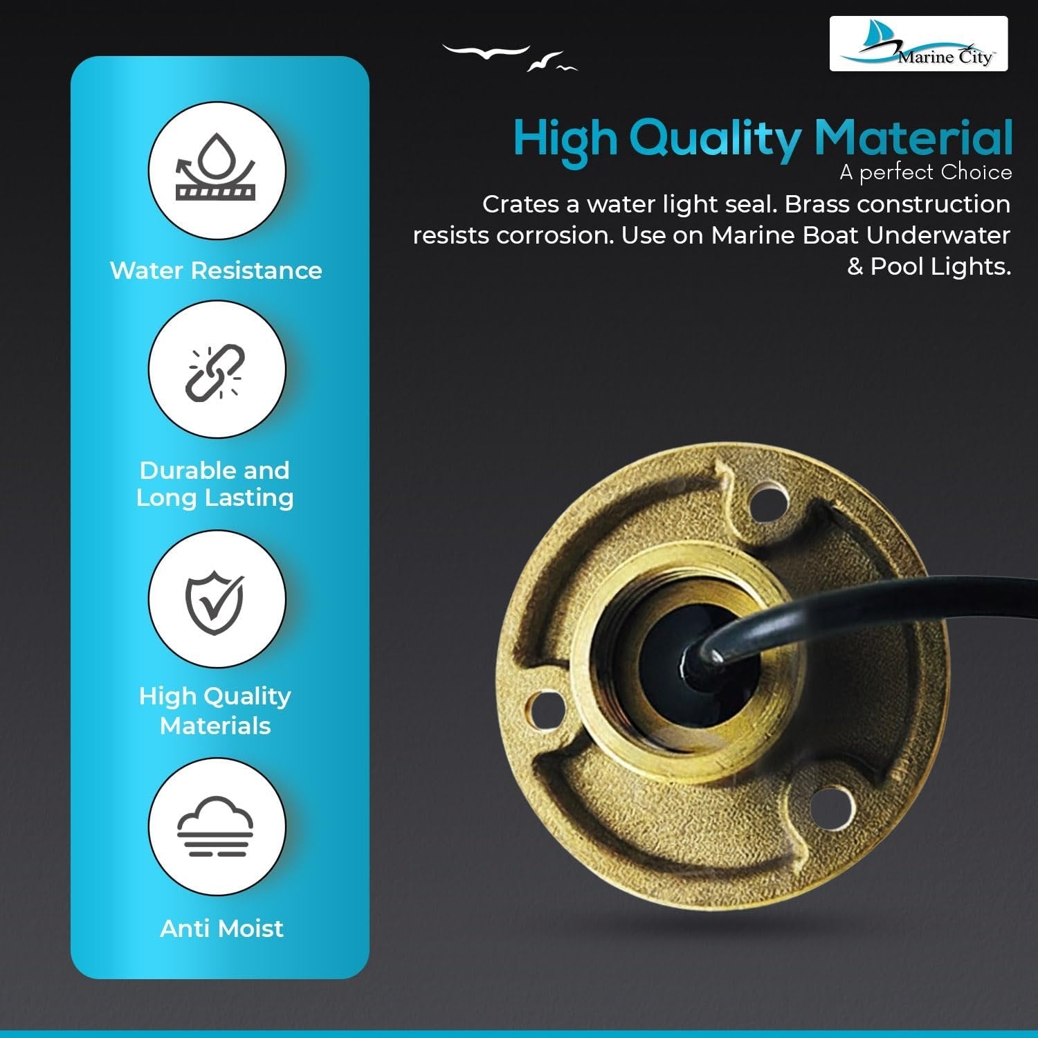 Marine City Underwater LED Light Brass Drain Plug – 12V LED, for Boat (Red) Marine City