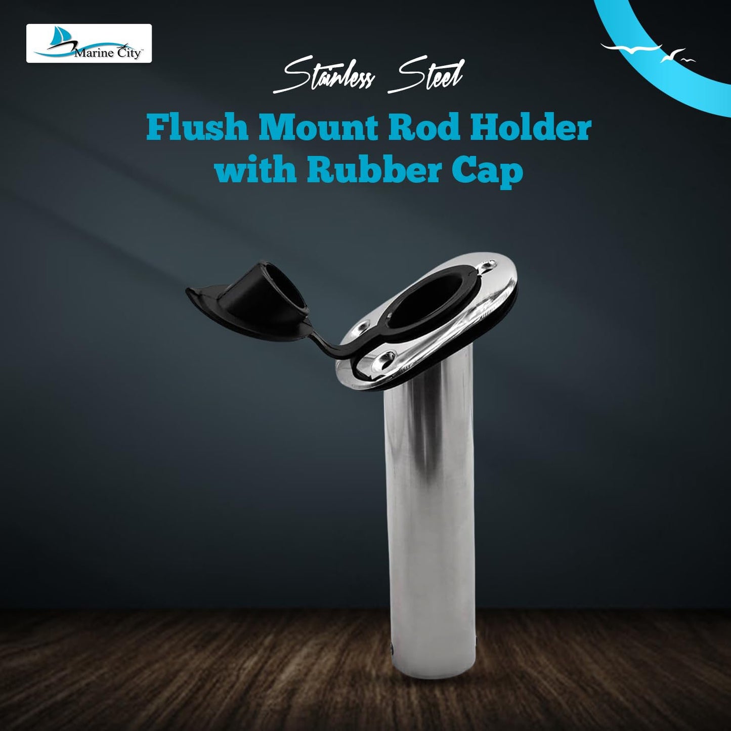 Marine City Fishing Rod Holder Heavy Duty Cast Stainless Steel, 30° Flange Angle