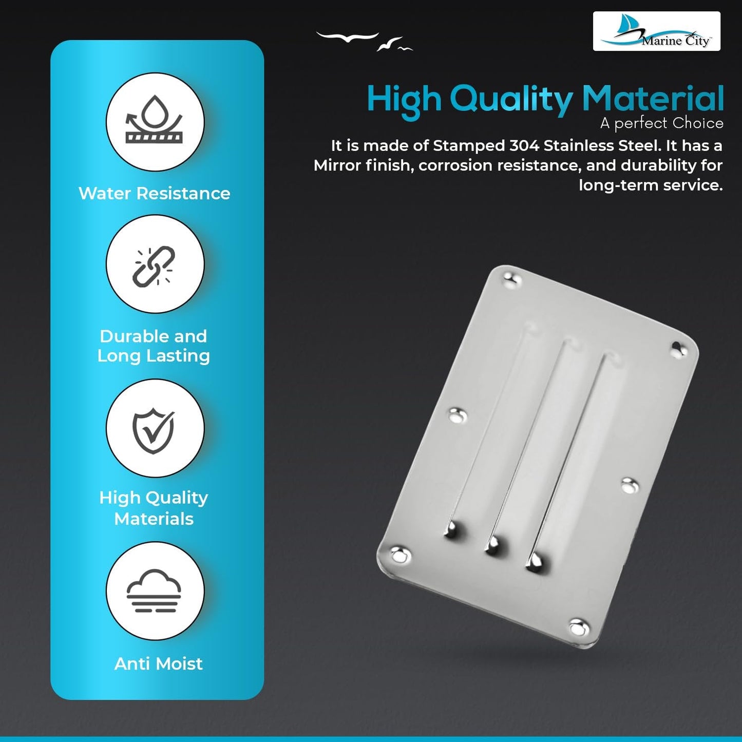 Marine City 304 Stainless Steel Rectangular Stamped Louvered Vent – 2-1/2” × 5” Marine City Hardware
