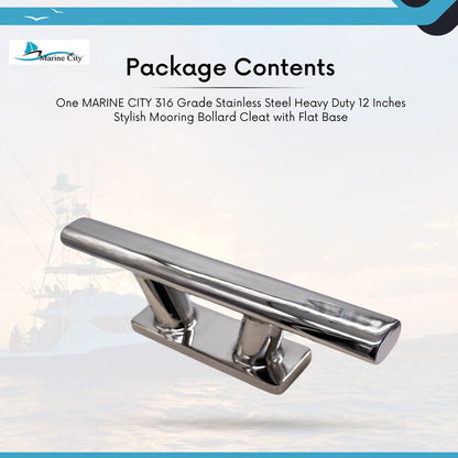 MARINE CITY Taco de amarre elegante de acero inoxidable de grado 316, resistente, 12 pulgadas, con base plana para infantes de marina, barcos, caravanas, automóviles, remolques (paquete de 1)