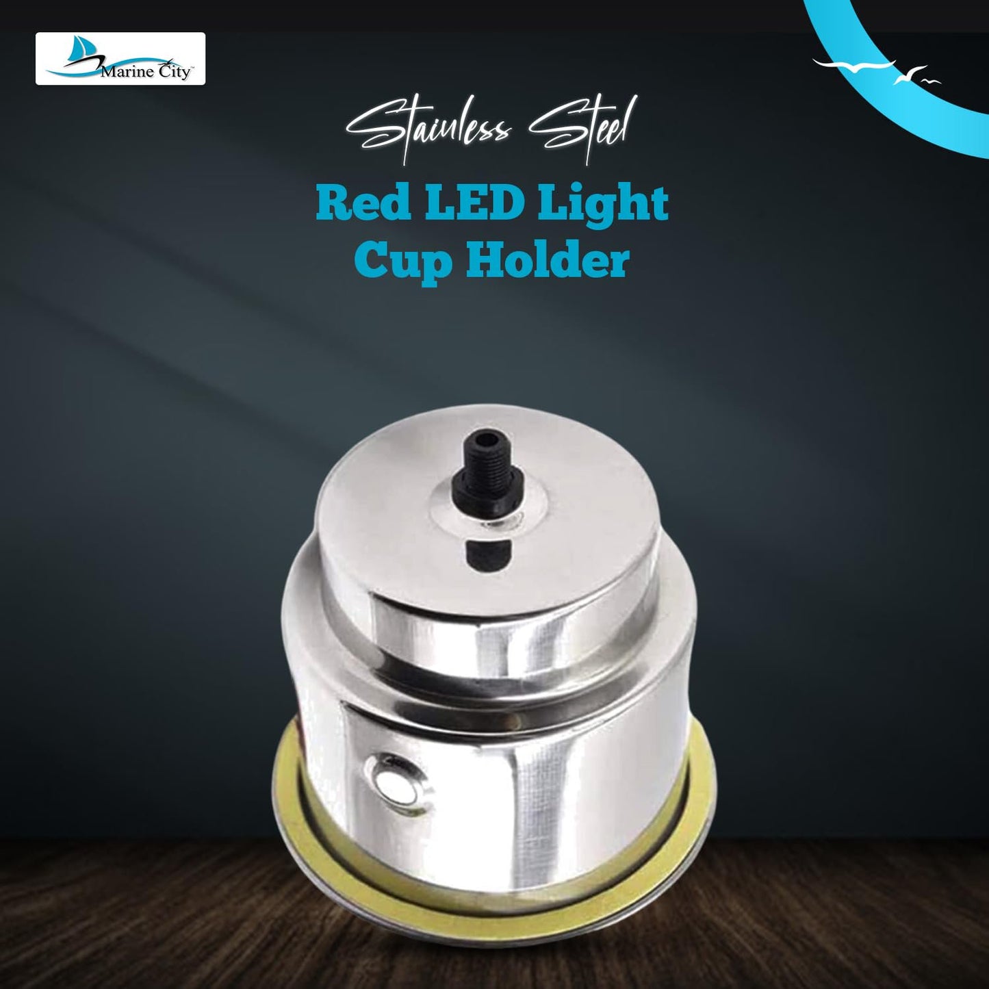 Marine City Stainless Steel Red LED Ring Cup Holder with Center Drain (2 Pcs)
