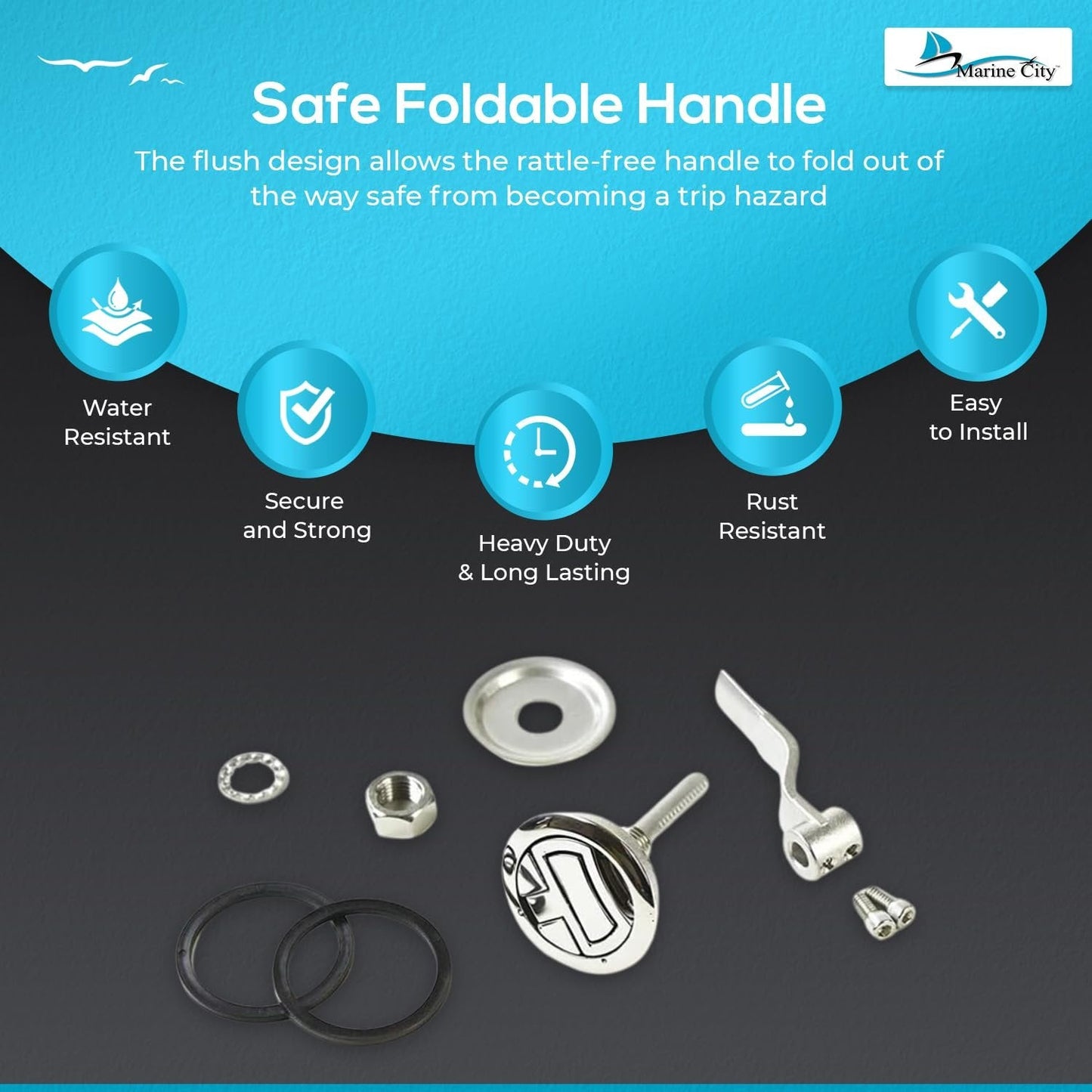 Marine City Flush Cam Latch T-Handle – 316 Stainless Steel, Water-Tight Seal Marine City