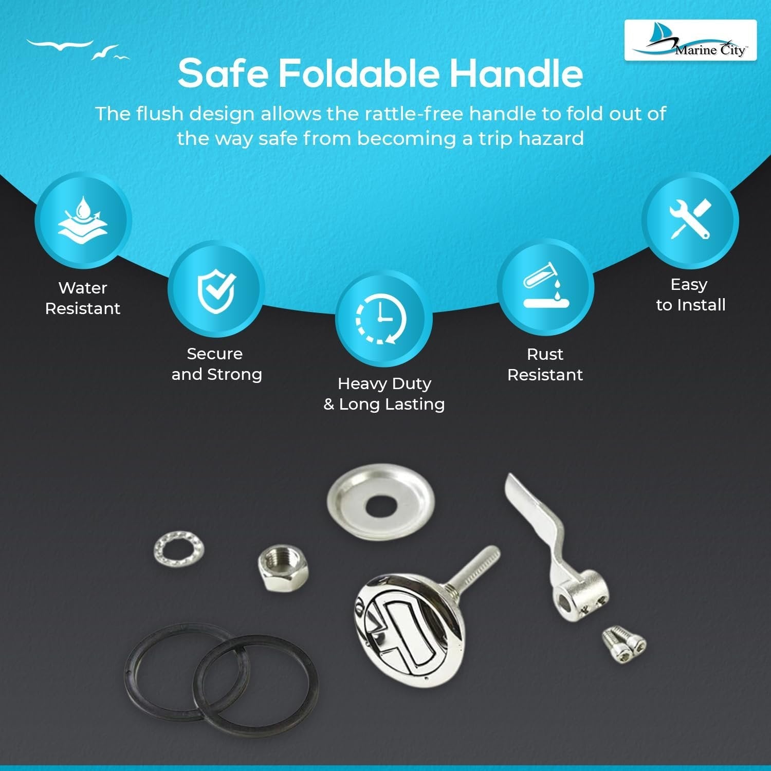 Marine City Flush Cam Latch T-Handle – 316 Stainless Steel, Water-Tight Seal Marine City