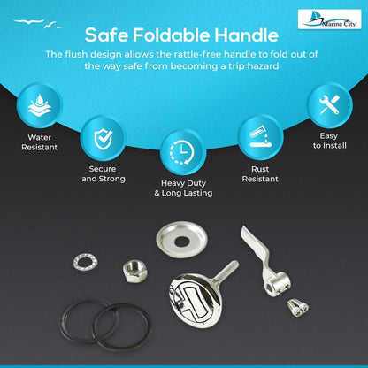 Marine City Flush Cam Latch T-Handle – 316 Stainless Steel, Water-Tight Seal Marine City