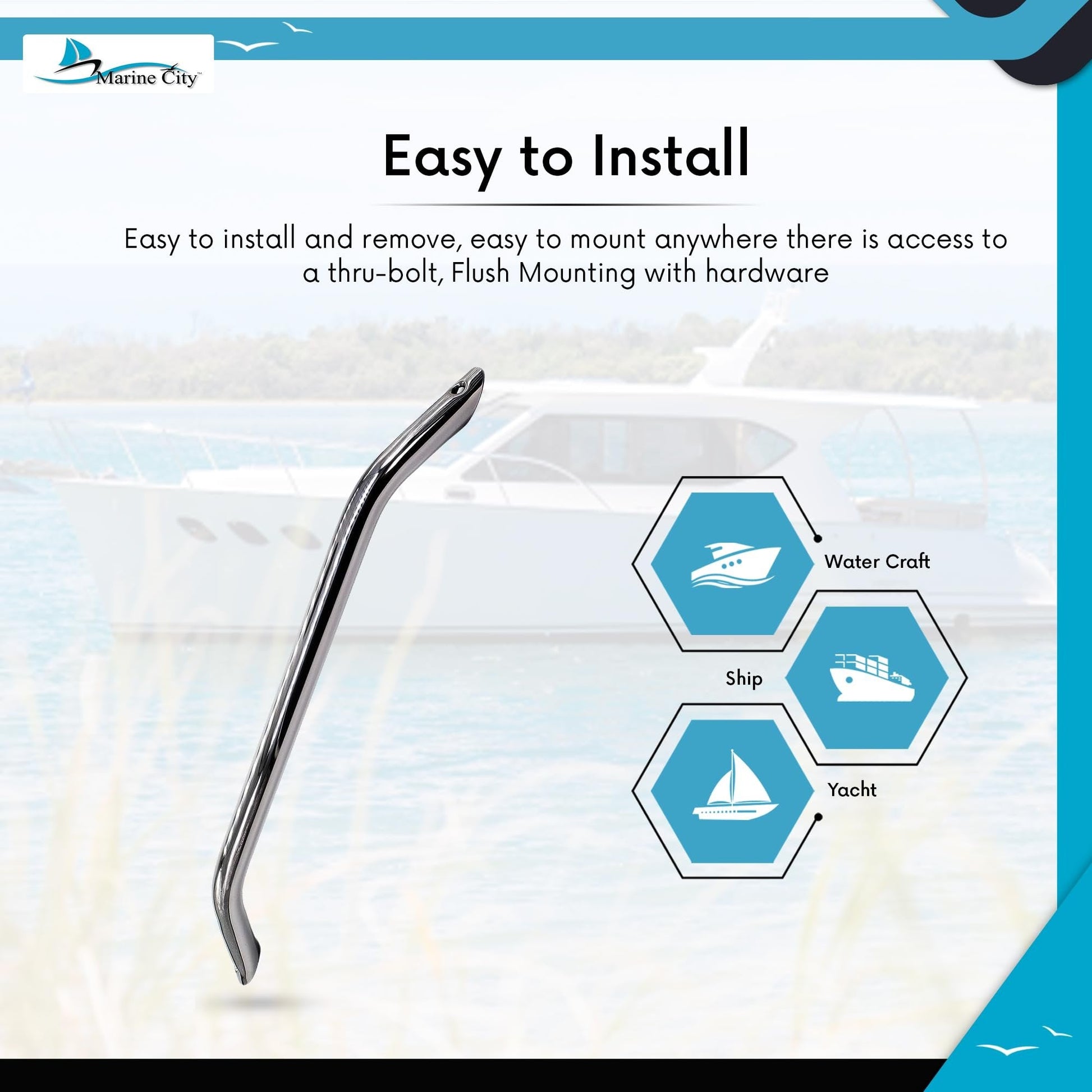 MARINE CITY Stainless-Steel Round Tube Marine 18" Mount Handrail for Boat MARINE CITY