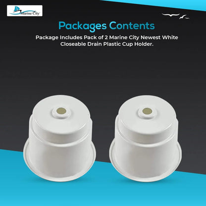 Marine City White Closeable Plastic Cup Holder with Drain – Fits 30 oz Marine City Hardware
