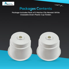 Marine City White Closeable Plastic Cup Holder with Drain – Fits 30 oz